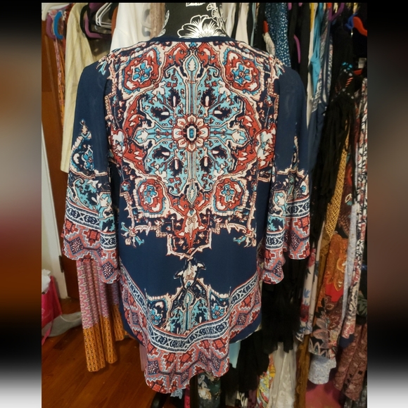 Ruby Rd. Women's Top - Navy and Red Pattern - Picture 3 of 9